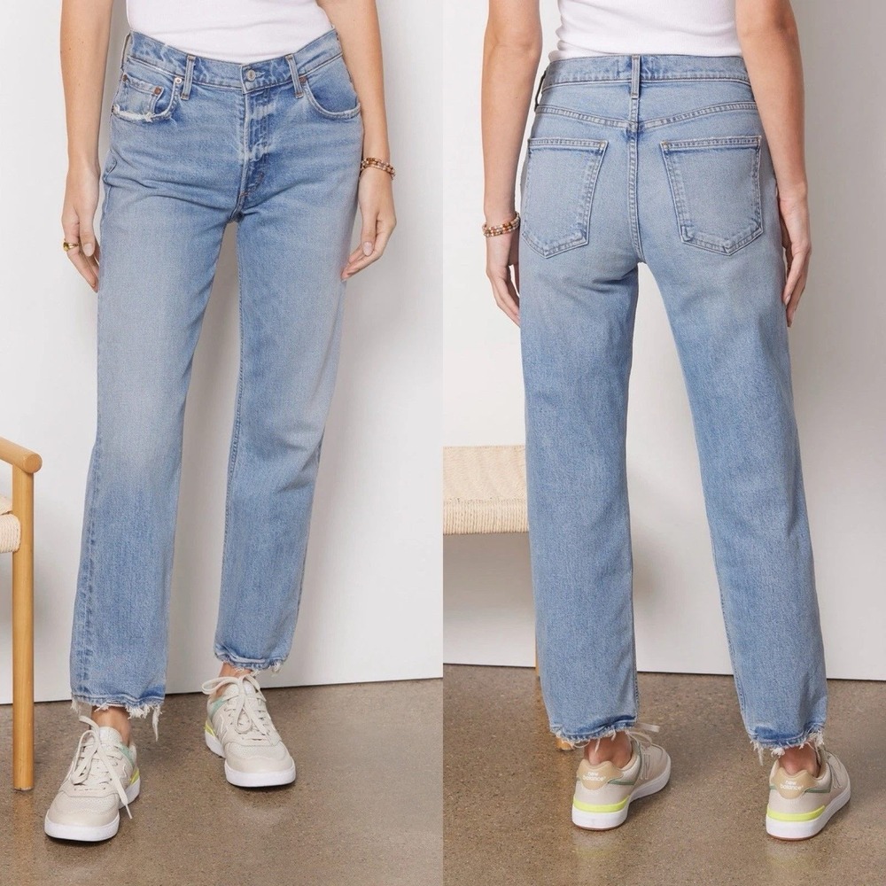 Agolde Jeans Women's Kye Mid Rise Straight Crop Distressed Hem Size 28